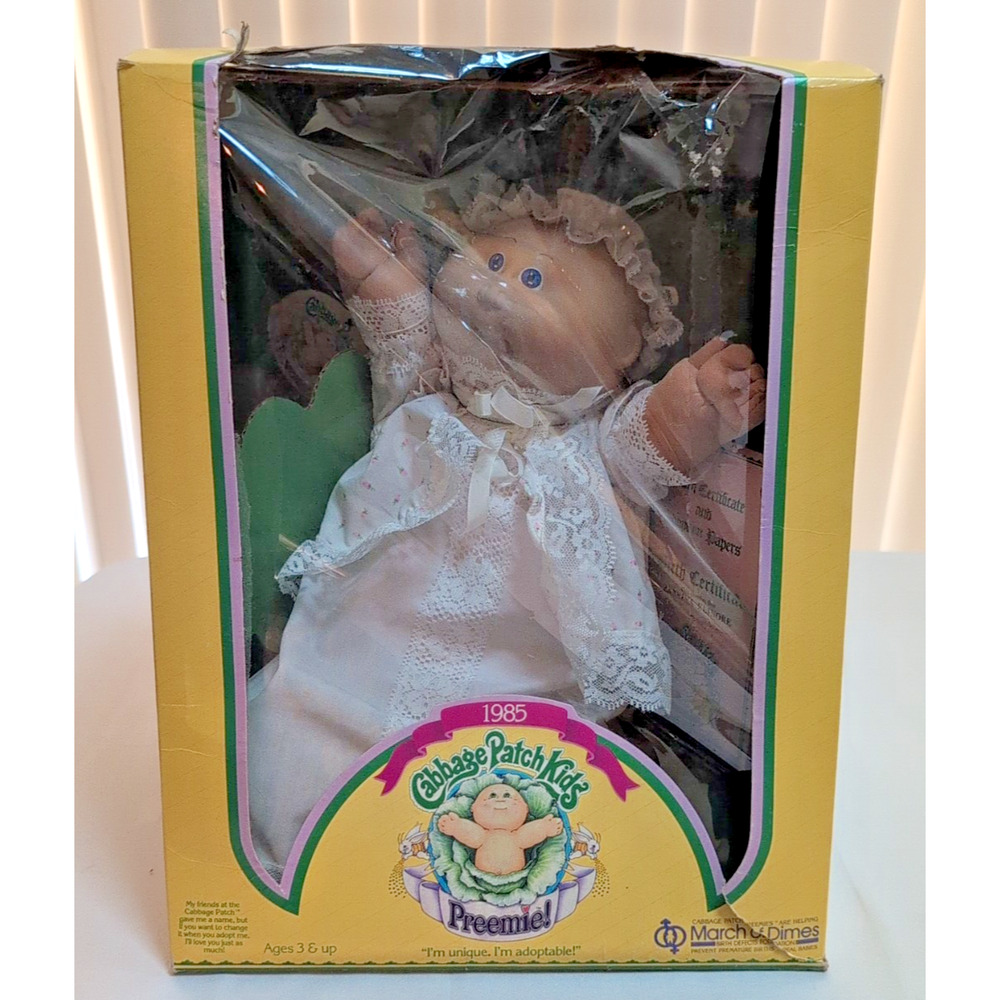 cabbage patch Preemie New In Box 1985 Vtg Adoption Papers Zabrina Elinore